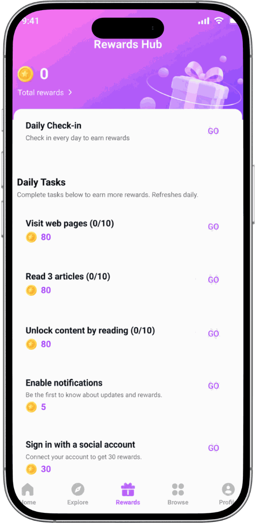 Offer Wall task center in a live app